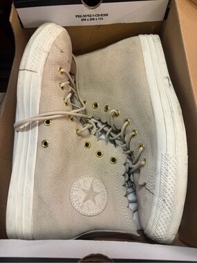 Converse Women’s Beige Suede High-Top Sneakers with Gold Eyelets